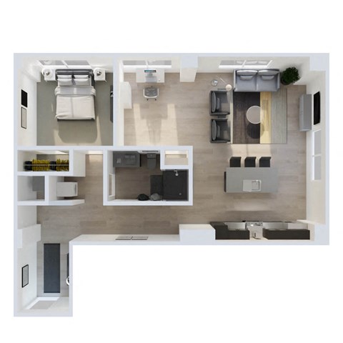 Floor plan for 1 bed, 1 bath, 944 sqft